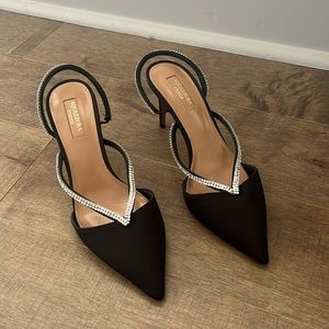 Aquazzura Eden 75 Crystal Embellished Pumps, Black, Size 7